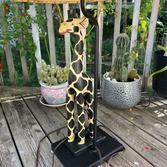 Wooden Giraffe Table Desk Lamp Light Vintage Mid-Century Metal Base 33" Tall - Picture 9 of 16
